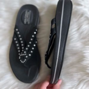 Black Rhinestone Strappy Sketchers Sandals